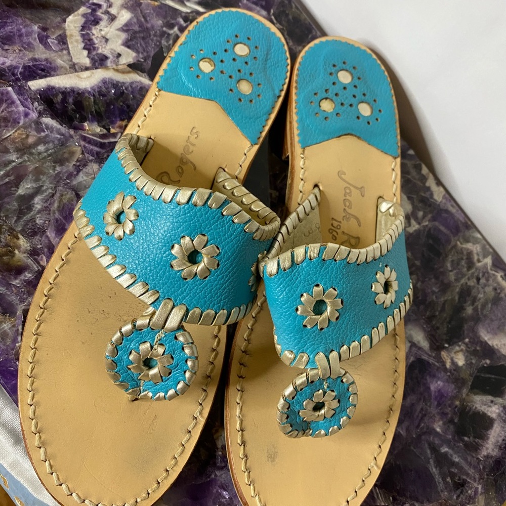 Jack Rogers Flat Sandals Turquoise & Gold